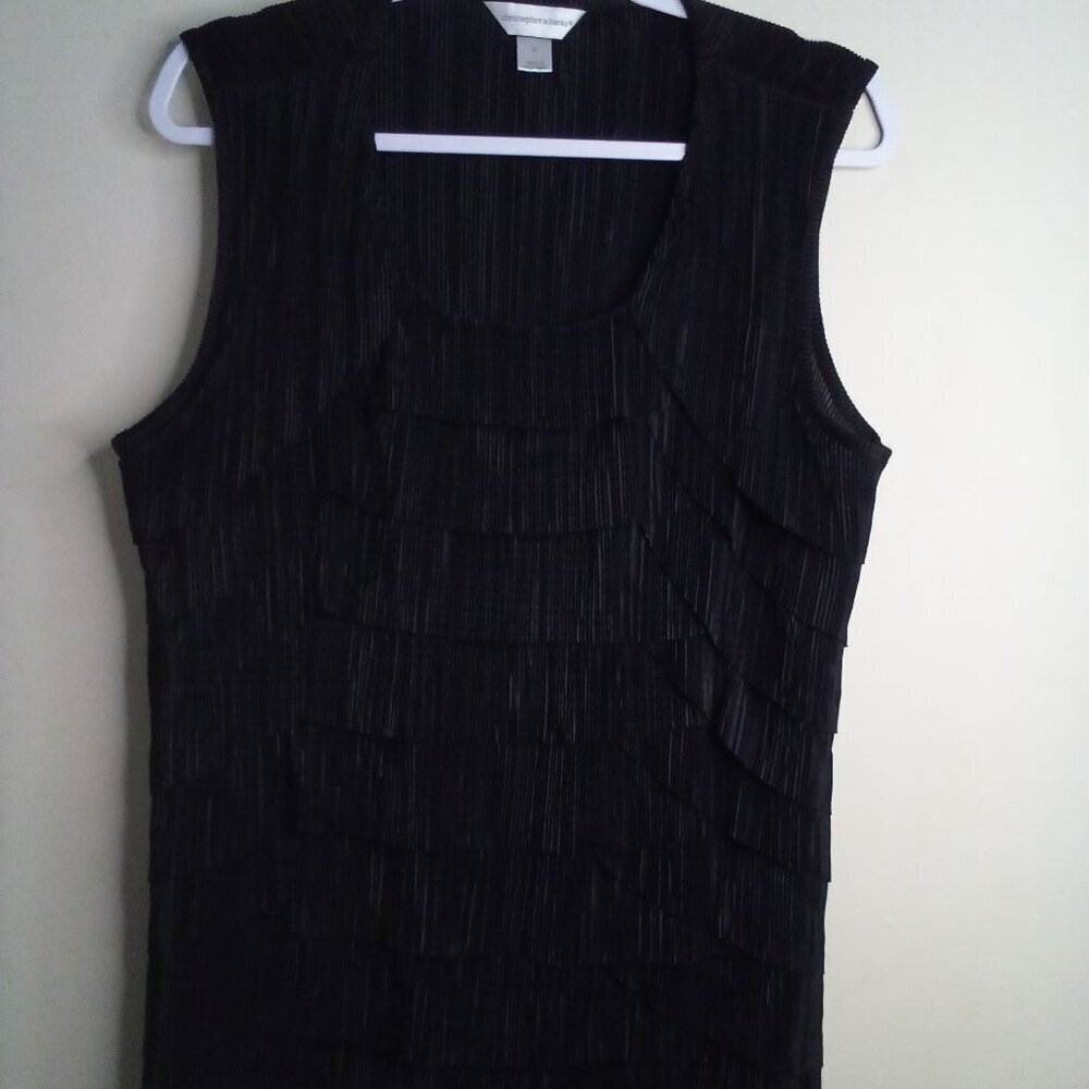 Christopher Banks Blouse Women XL Sleeveless Ruffle Layers Textured Ribbed Black